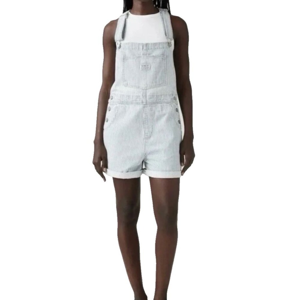 LEVI'S NWT Vintage Railroad Stripe Shortalls Striped Denim Jean Overalls Size L